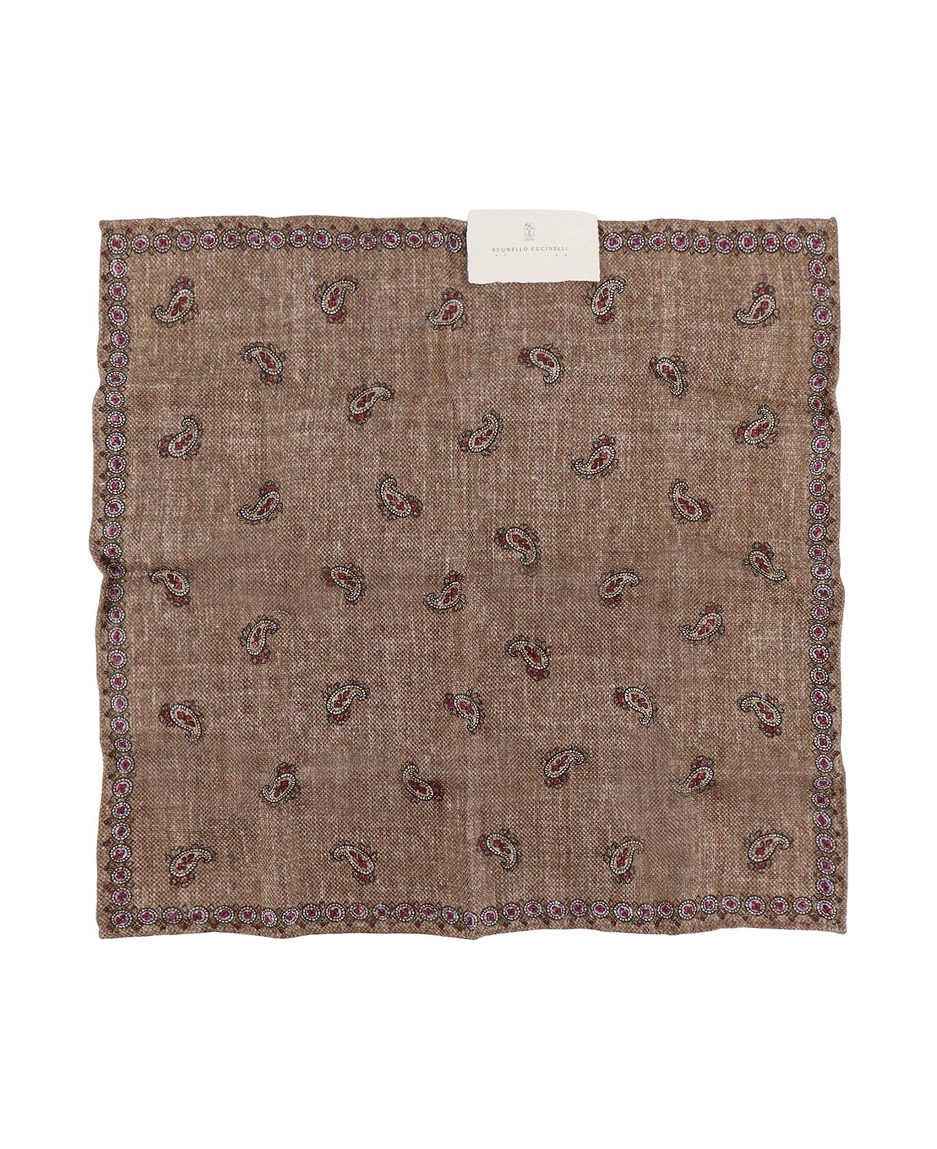 BRUNELLO CUCINELLI MEN'S SAND LINEN SILK PAISLEY POCKETSQUARE