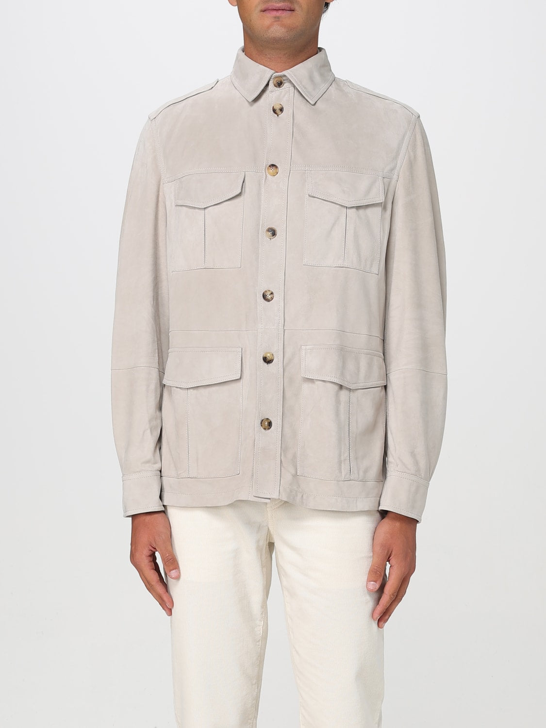 BRUNELLO CUCINELLI MEN'S LIGHT BEIGE SUEDE JACKET