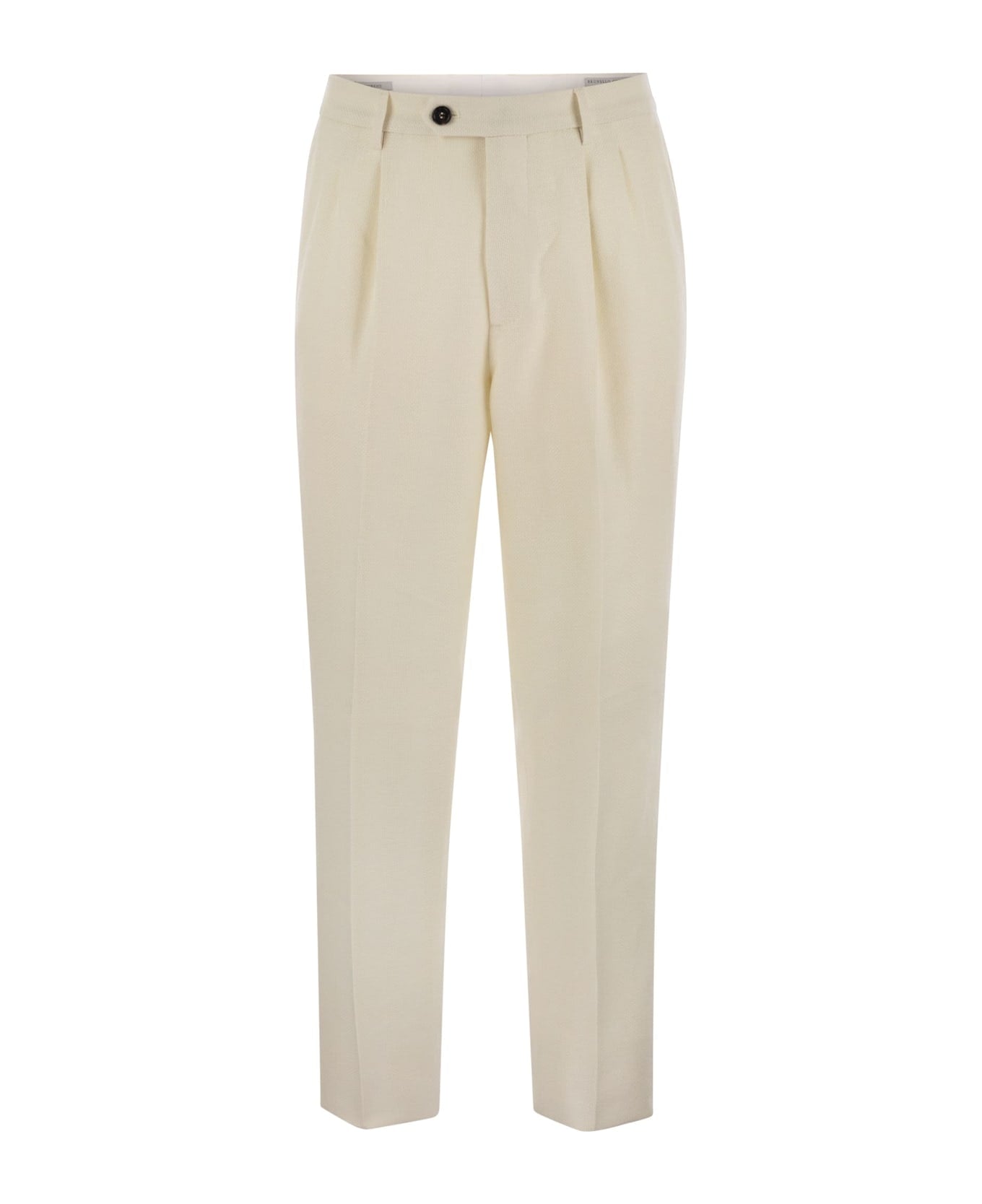 BRUNELLO CUCINELLI MEN'S IVORY LINEN SILK WOOL TROUSERS
