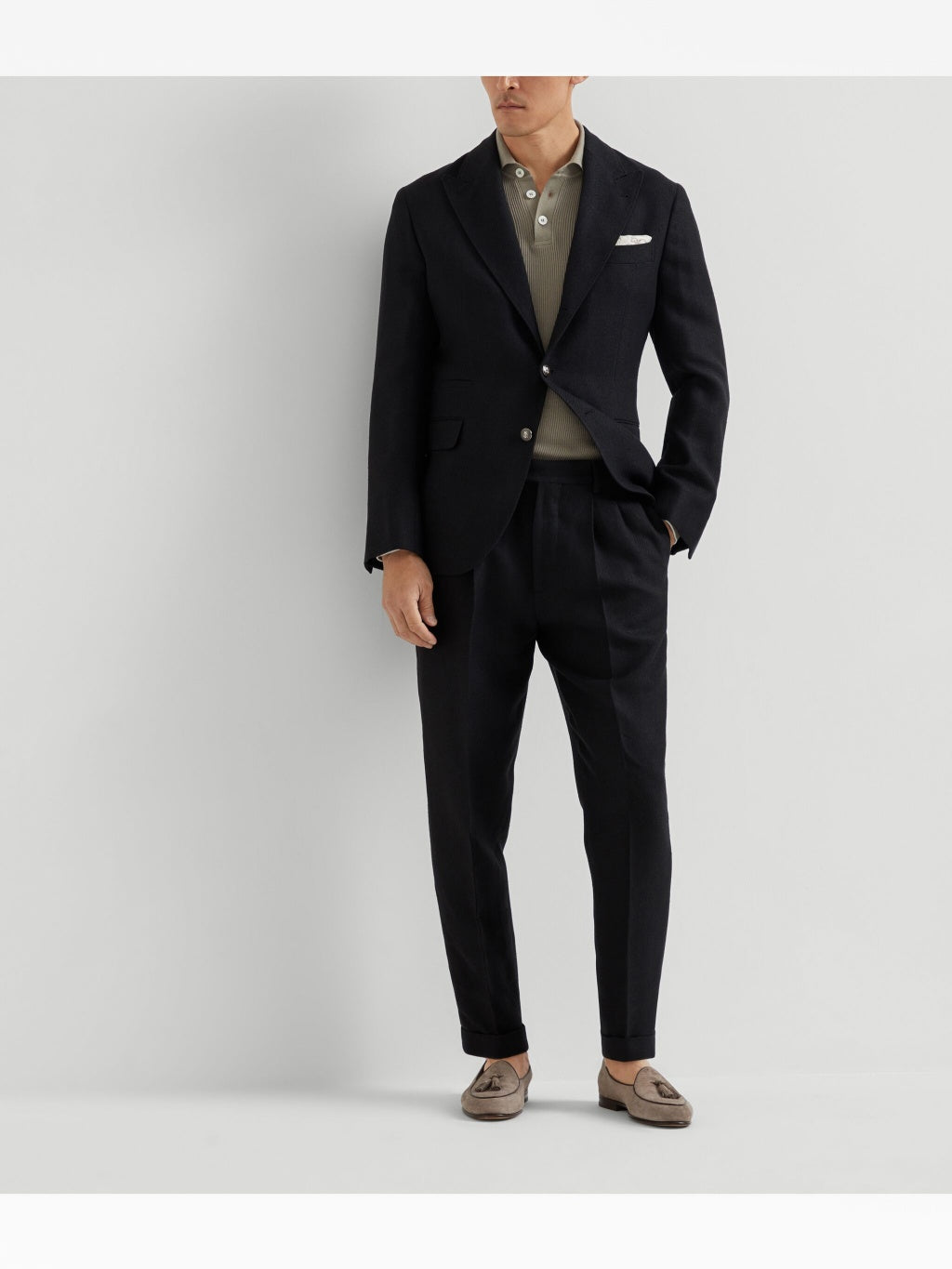 BRUNELLO CUCINELLI MEN'S BLACK LINEN SILK WOOL TROUSERS