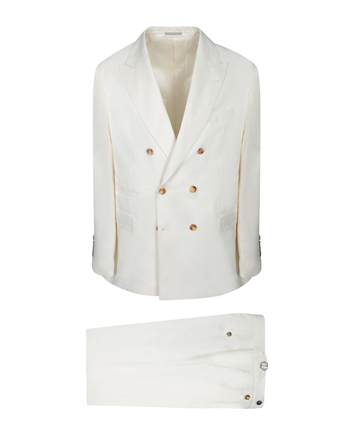 BRUNELLO CUCINELLI MEN'S OFF WHITE SILK LINEN SUIT