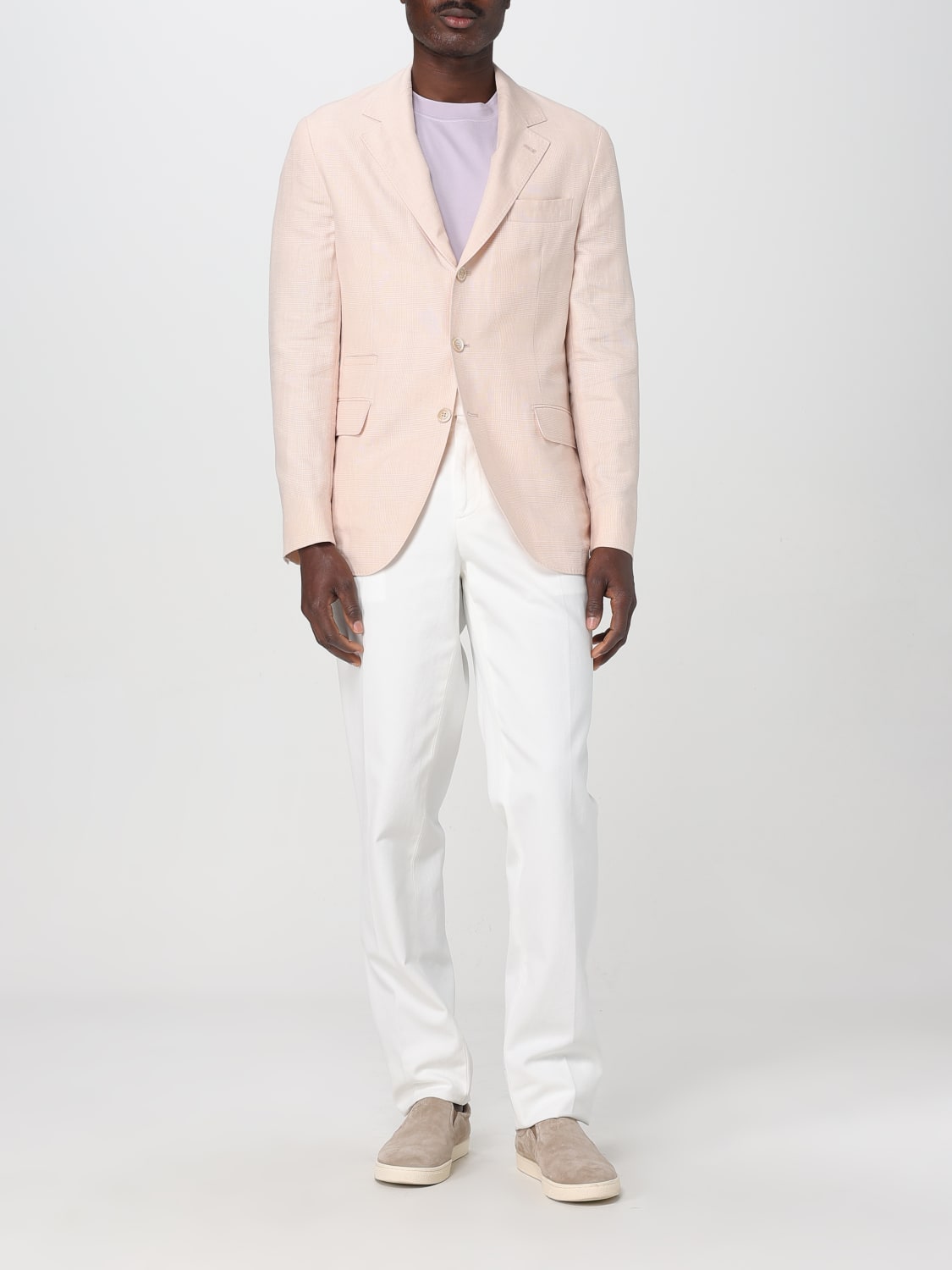 BRUNELLO CUCINELLI MEN'S LIGHT PINK WOOL LINEN BLAZER