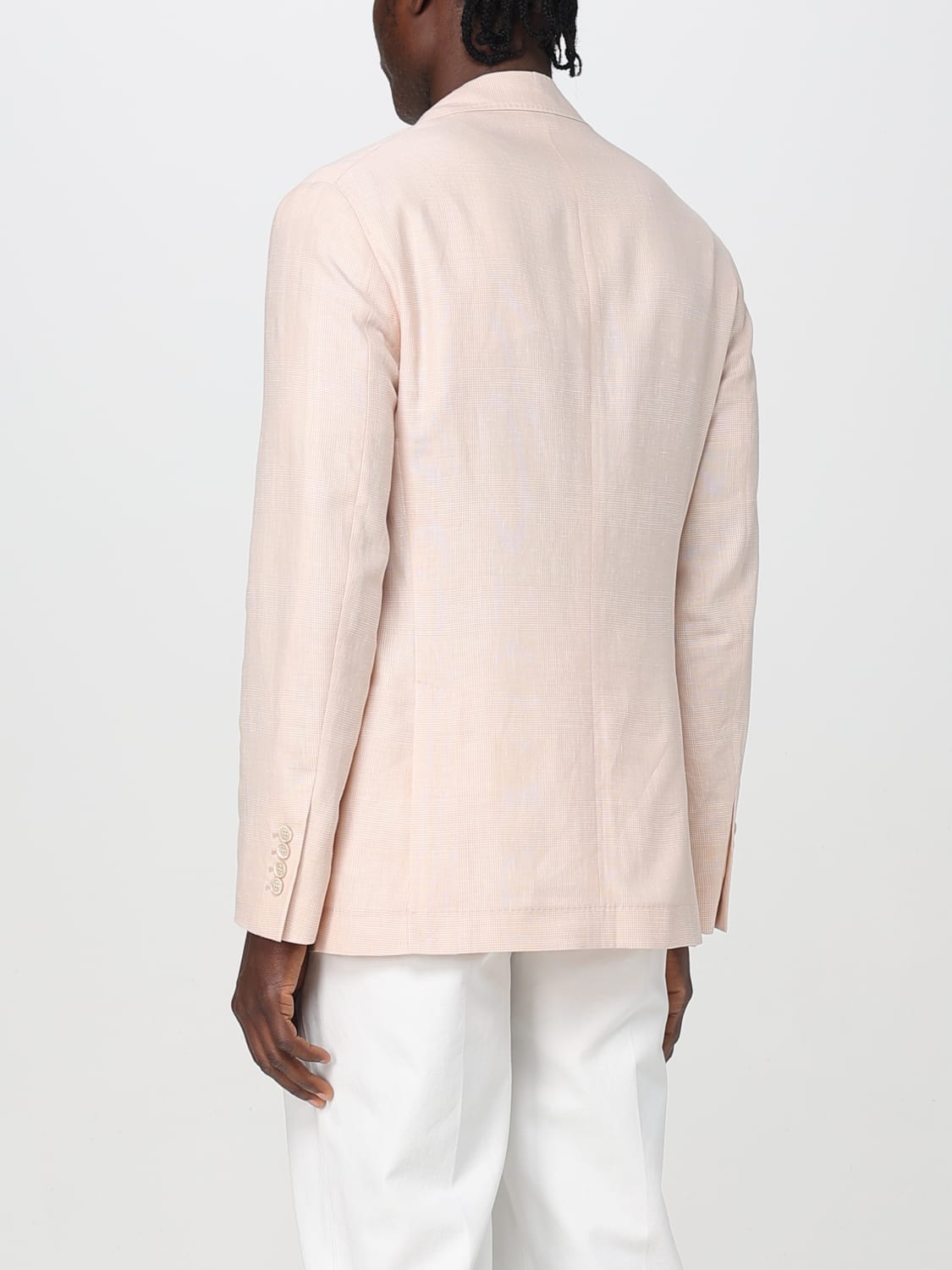 BRUNELLO CUCINELLI MEN'S LIGHT PINK WOOL LINEN BLAZER