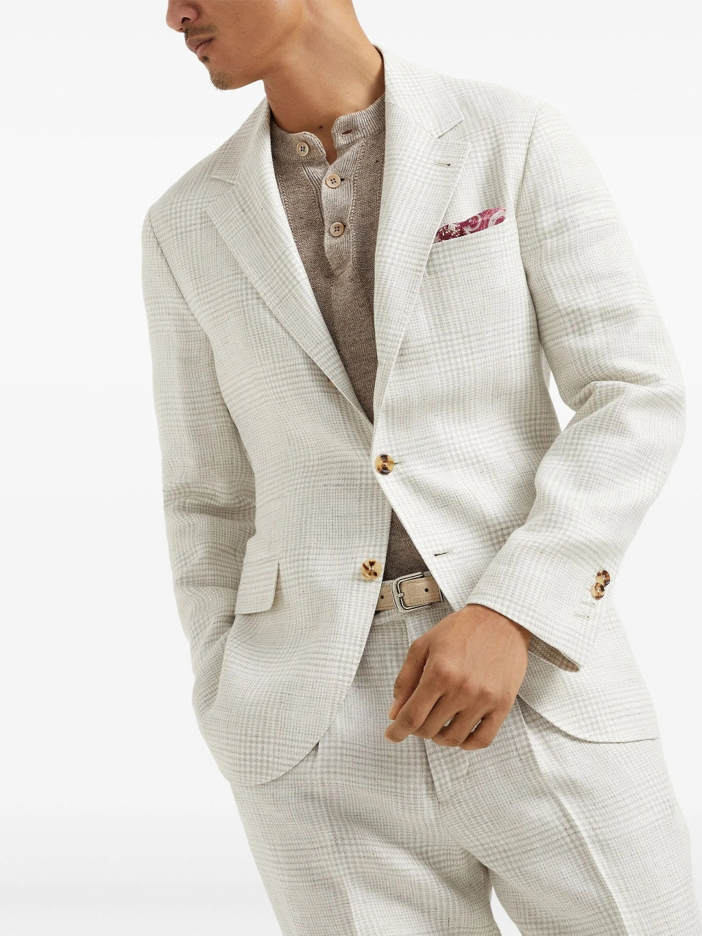 BRUNELLO CUCINELLI MEN'S IVORY LINEN WOOL BLAZER