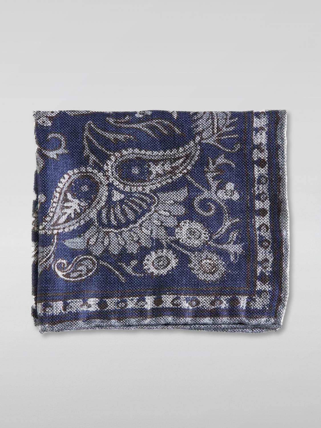 BRUNELLO CUCINELLI MEN'S NAVY GRAY LINEN SILK POCKETSQUARE
