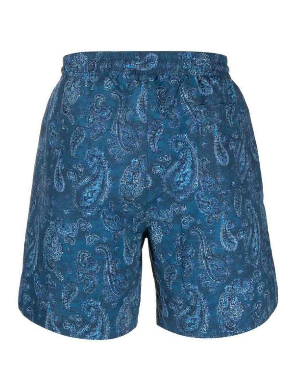 BRUNELLO CUCINELLI MEN'S BLUE PAISLEY DRAWSTRING SHORTS