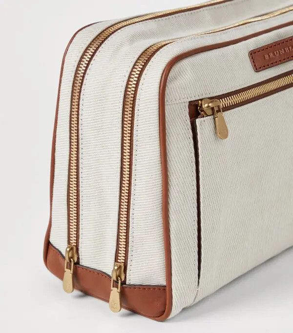 BRUNELLO CUCINELLI MEN'S CREAM LINEN CANVAS POUCH