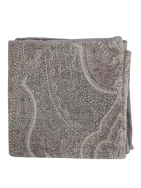 BRUNELLO CUCINELLI MEN'S GREY SILK PATTERNED POCKETSQUARE