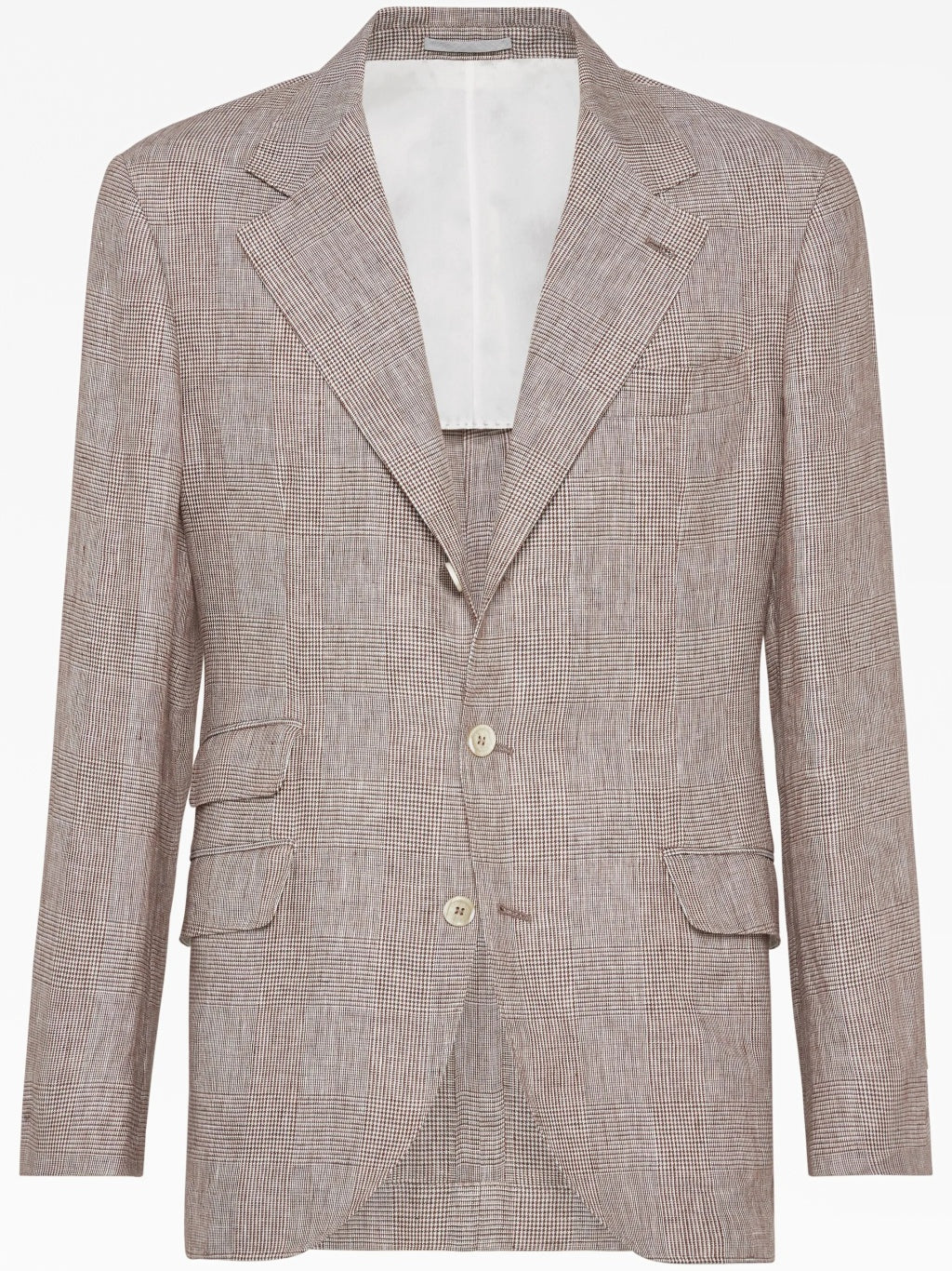 BRUNELLO CUCINELLI MEN'S LIGHT BROWN LINEN CHECK BLAZER