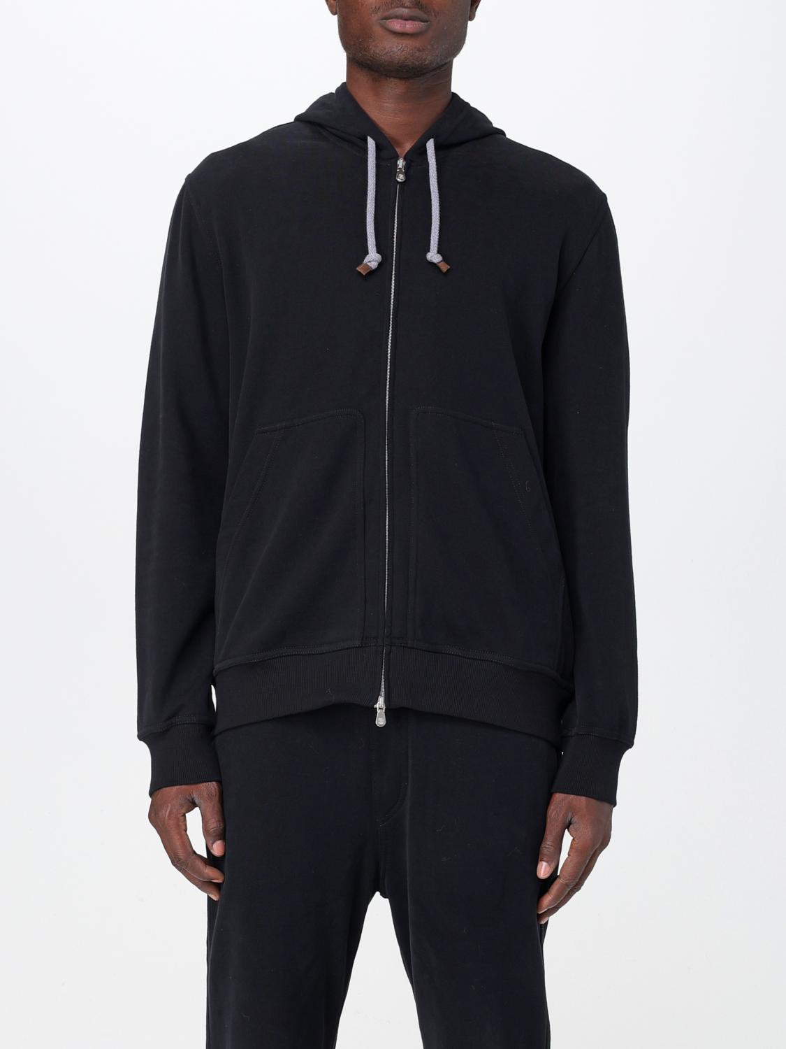 BRUNELLO CUCINELLI MEN'S BLACK ZIP-UP HOODIE