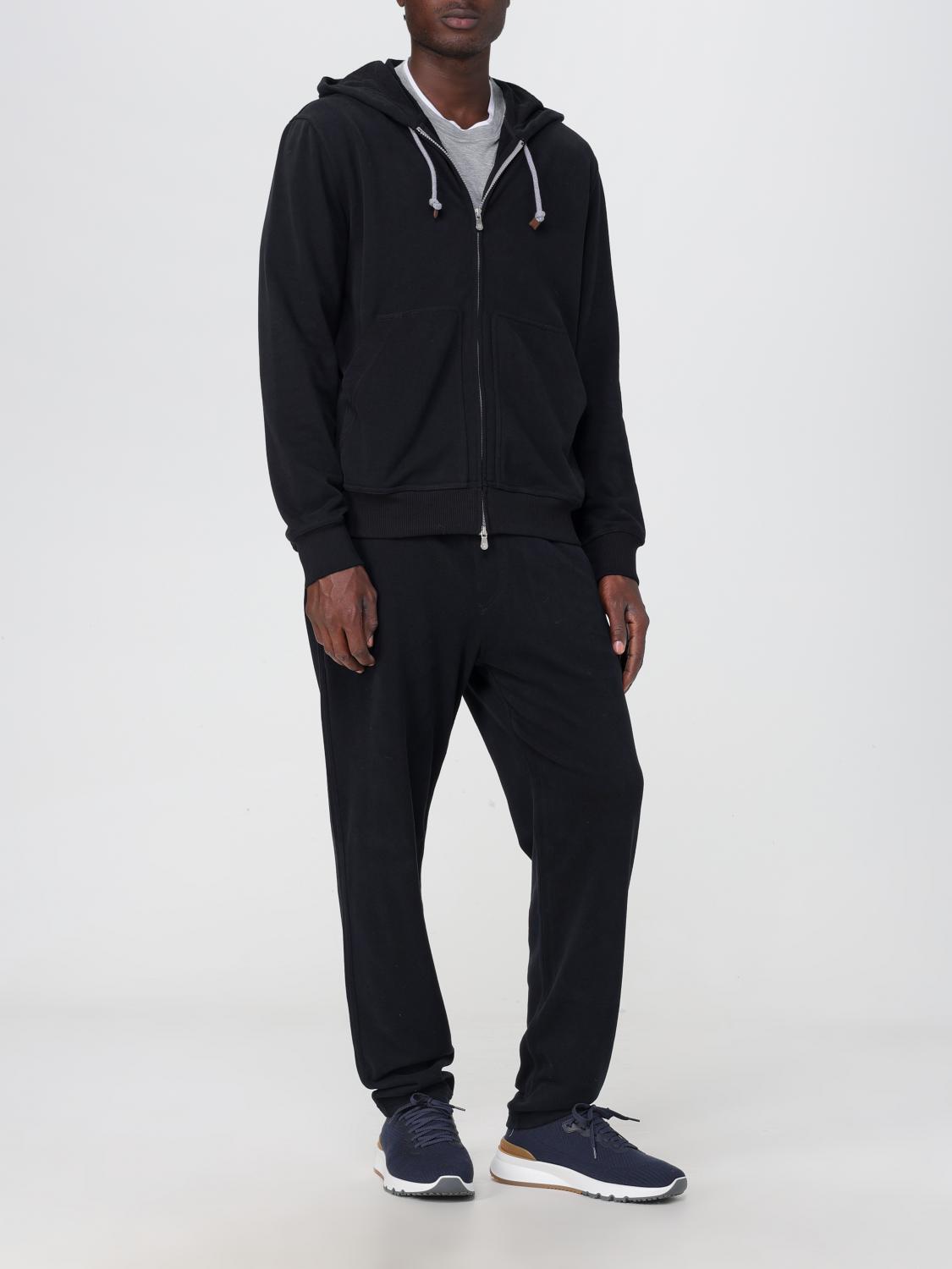 BRUNELLO CUCINELLI MEN'S BLACK ZIP-UP HOODIE