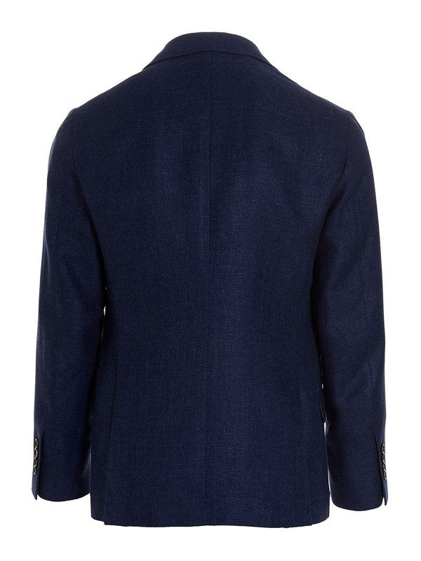 BRUNELLO CUCINELLI MEN'S INDIGO LINEN WOOL TAILORED SUIT
