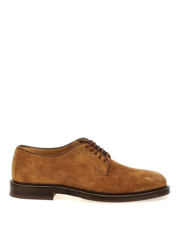 BRUNELLO CUCINELLI MEN'S BROWN SUEDE DERBY SHOES