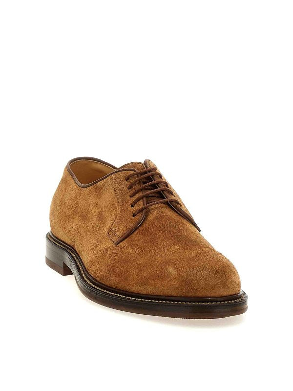 BRUNELLO CUCINELLI MEN'S BROWN SUEDE DERBY SHOES