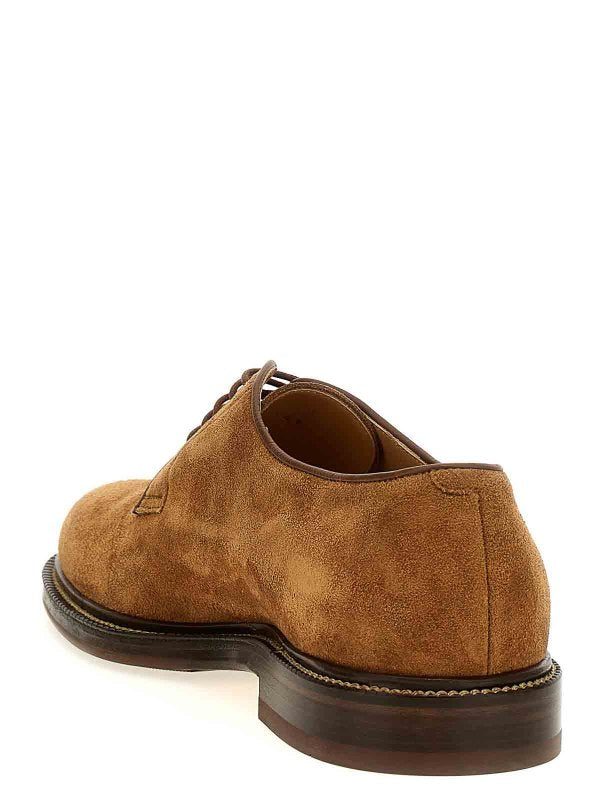 BRUNELLO CUCINELLI MEN'S BROWN SUEDE DERBY SHOES