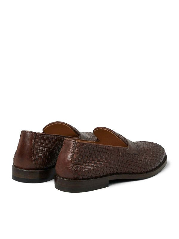 BRUNELLO CUCINELLI MEN'S BURNED LEATHER WOVEN LOAFERS