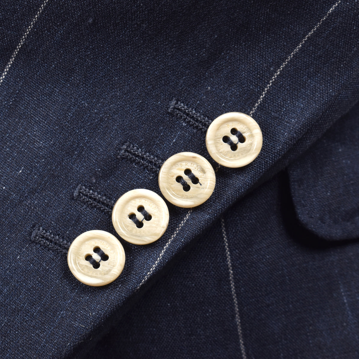 BRUNELLO CUCINELLI MEN'S NAVY STRIPED LINEN SUIT