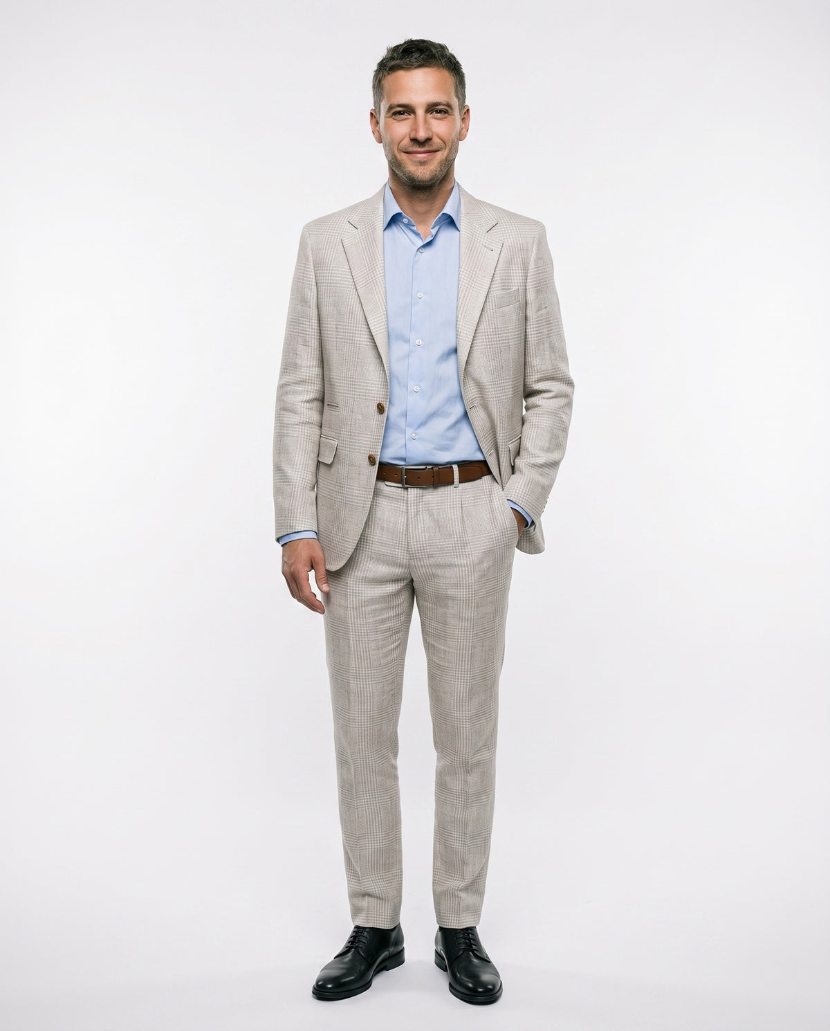 BRUNELLO CUCINELLI MEN'S LIGHT BEIGE LINEN WOOL SUIT
