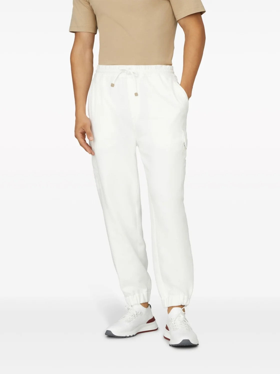 BRUNELLO CUCINELLI MEN'S OFF WHITE RELAXED TROUSERS