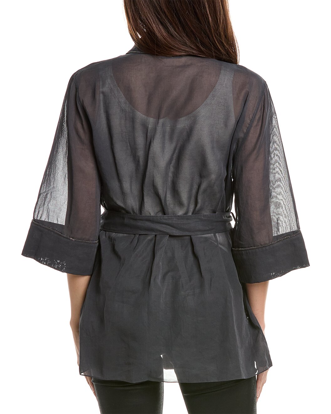 BRUNELLO CUCINELLI WOMEN'S CARBON SHEER BELTED DECONSTRUCTED JACKET
