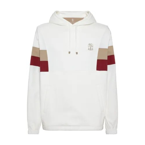BRUNELLO CUCINELLI MEN'S OFF WHITE COLOR BLOCK HOODIE