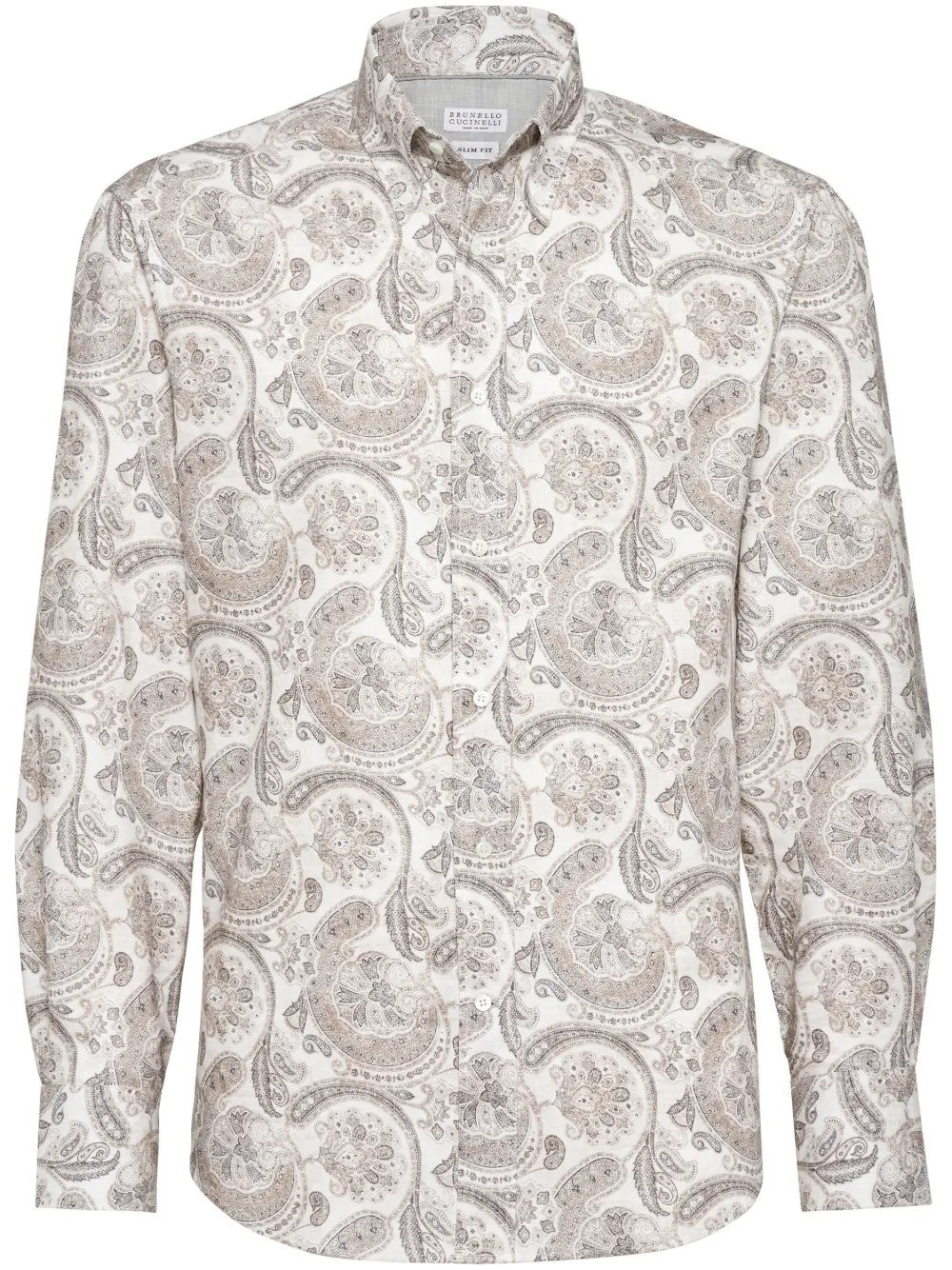 BRUNELLO CUCINELLI MEN'S LIGHT BROWN PAISLEY SHIRT