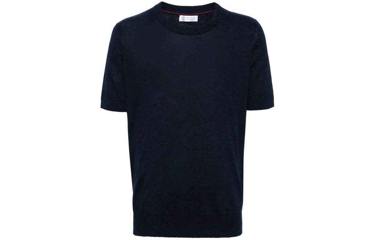 BRUNELLO CUCINELLI MEN'S NAVY LINEN BLEND SWEATER