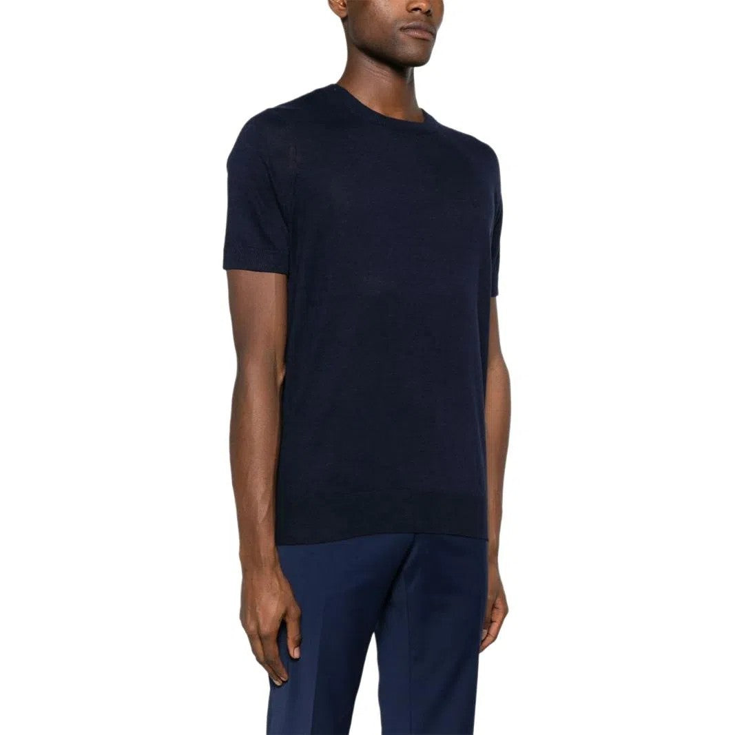 BRUNELLO CUCINELLI MEN'S NAVY LINEN BLEND SWEATER