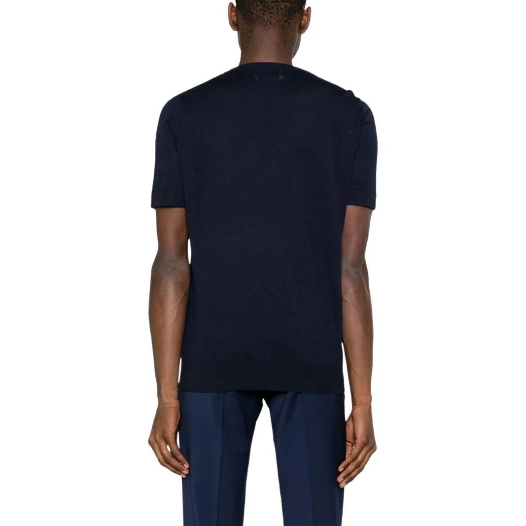 BRUNELLO CUCINELLI MEN'S NAVY LINEN BLEND SWEATER