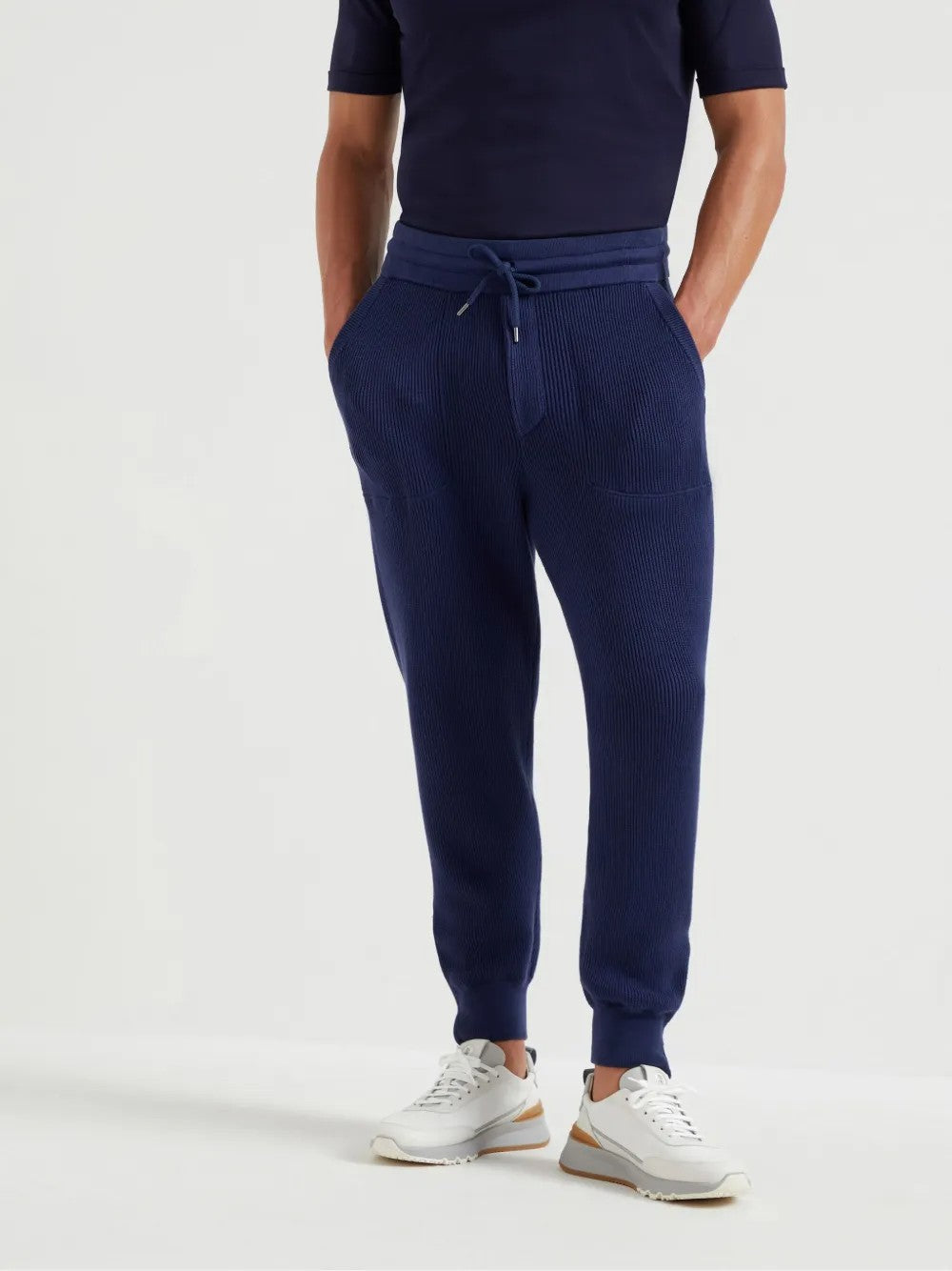 BRUNELLO CUCINELLI MEN'S NAVY KNIT JOGGER TROUSERS