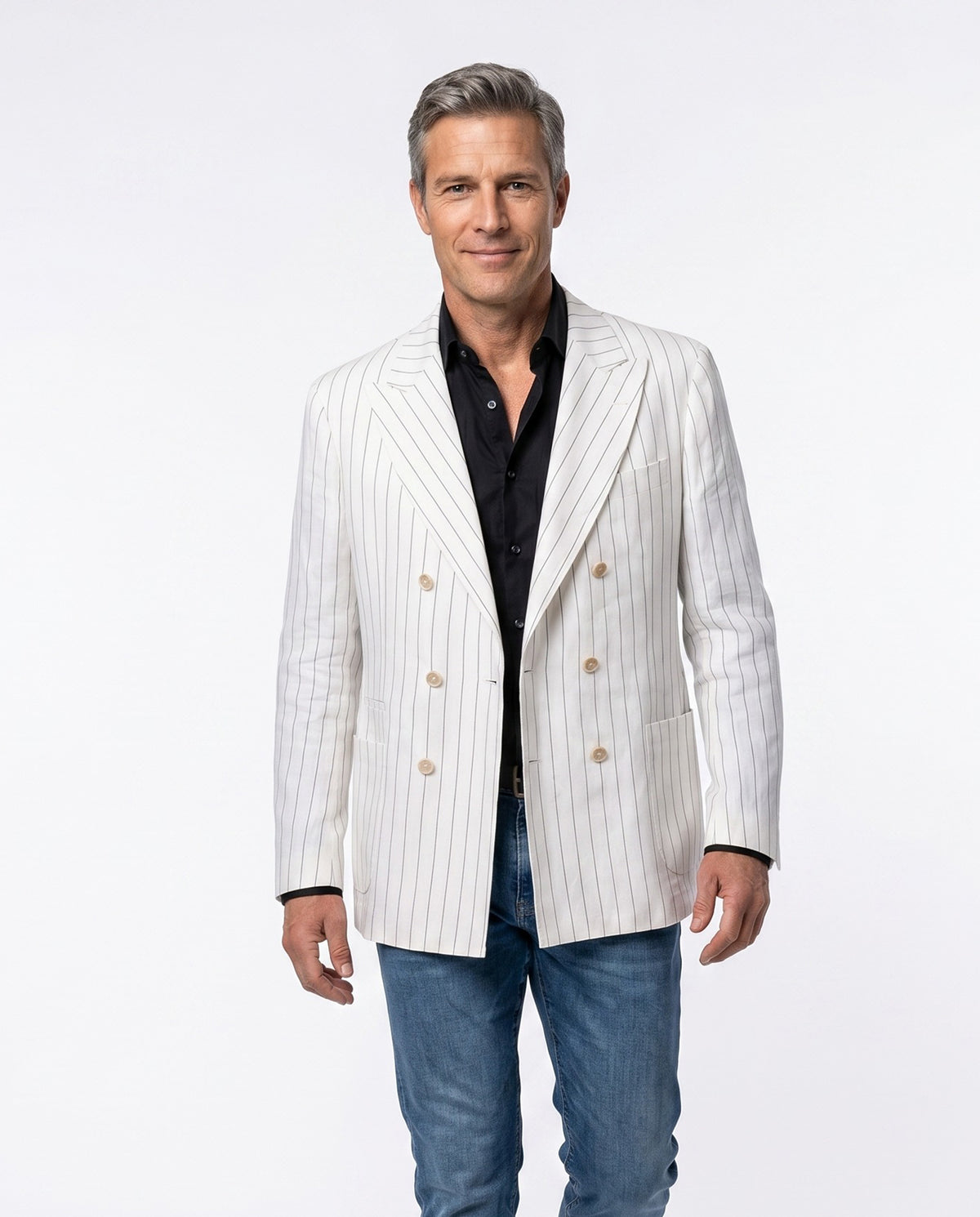 BRUNELLO CUCINELLI MEN'S WHITE LINEN DOUBLE BREASTED BLAZER