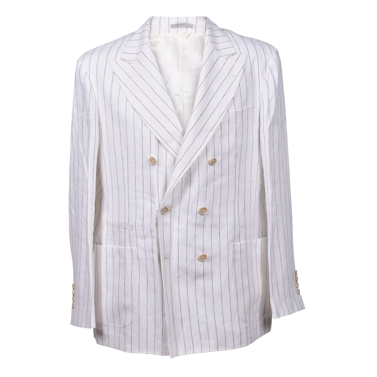 BRUNELLO CUCINELLI MEN'S WHITE LINEN DOUBLE BREASTED BLAZER