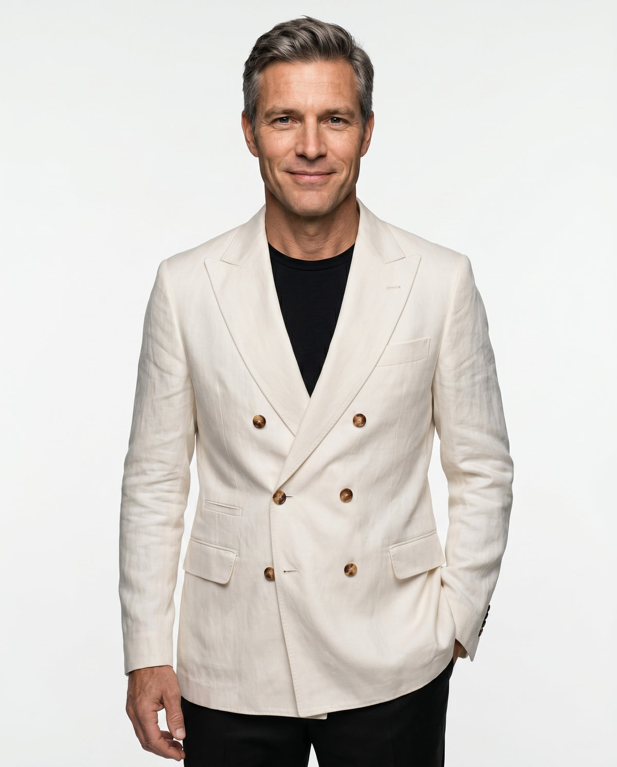 BRUNELLO CUCINELLI MEN'S OFF WHITE SILK LINEN BLAZER