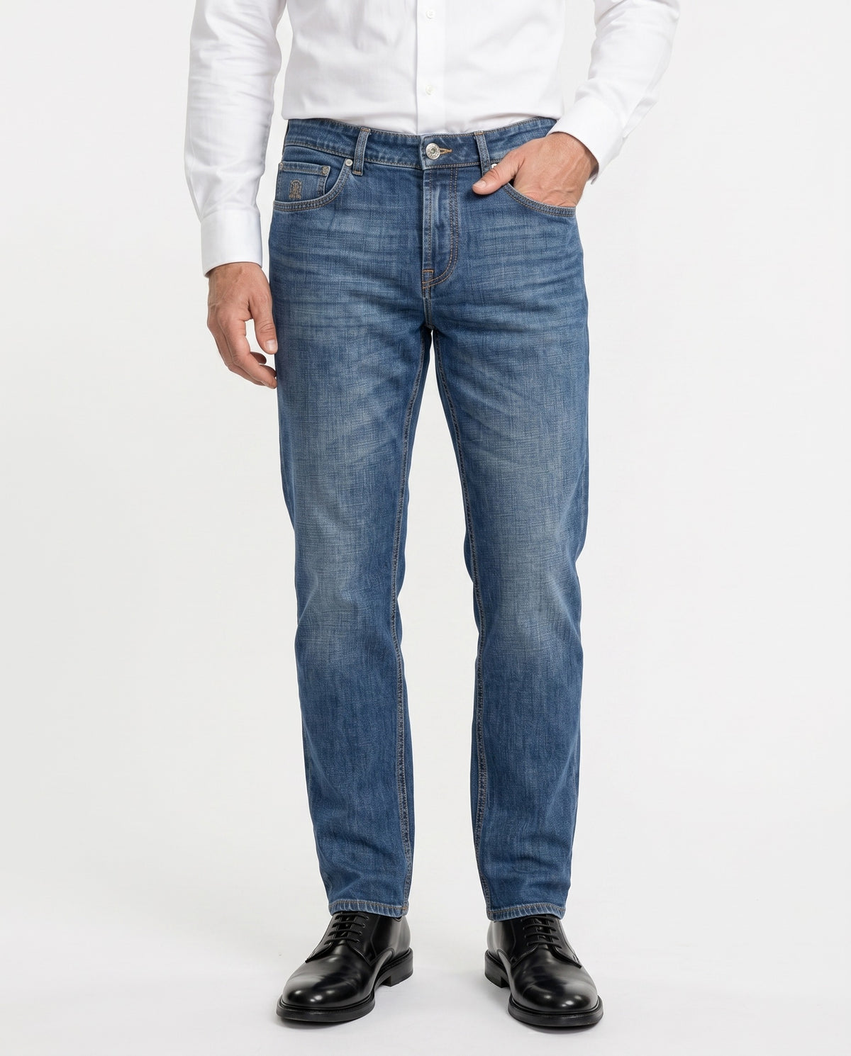 BRUNELLO CUCINELLI MEN'S MEDIUM DENIM FIVE-POCKET JEANS