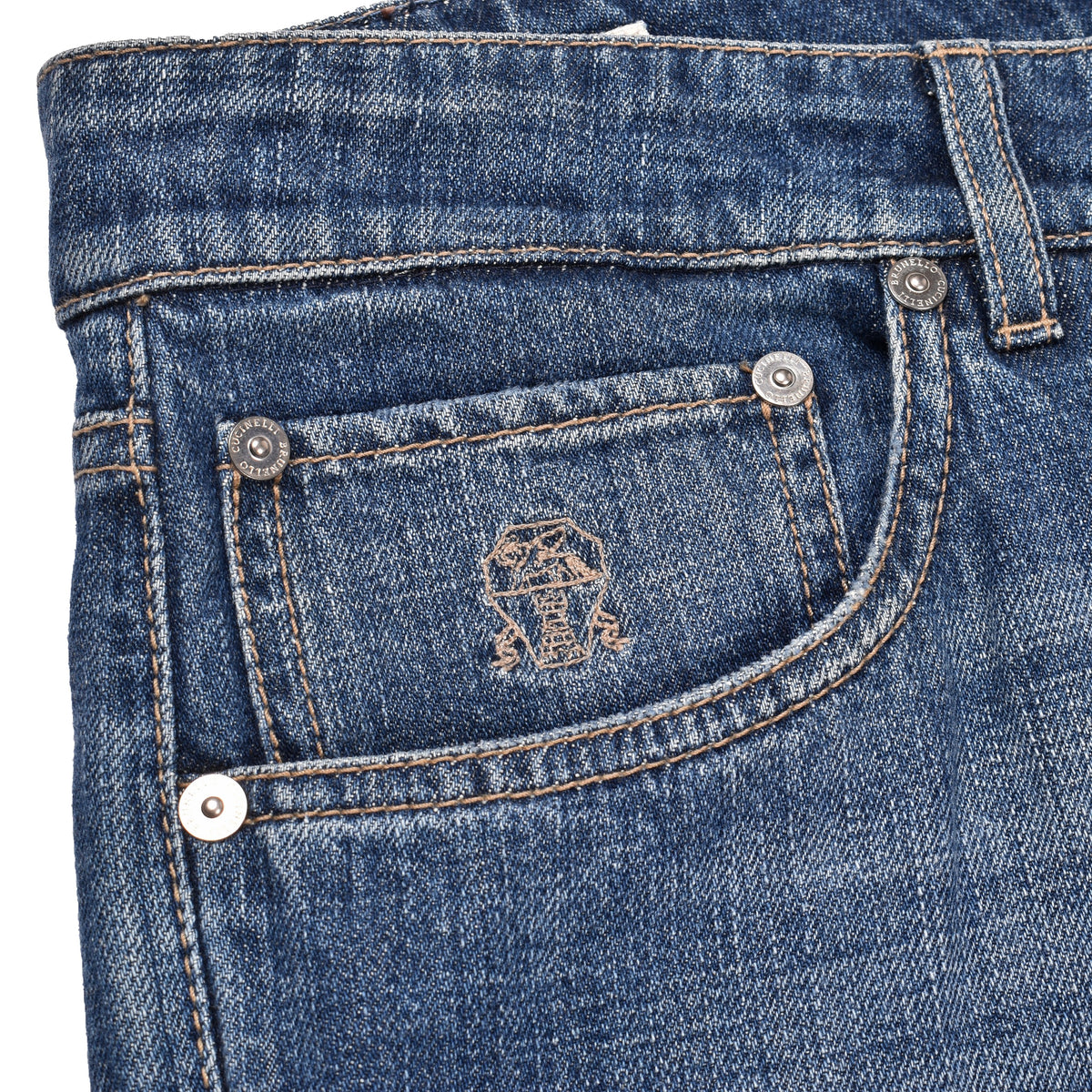 BRUNELLO CUCINELLI MEN'S MEDIUM DENIM FIVE-POCKET JEANS