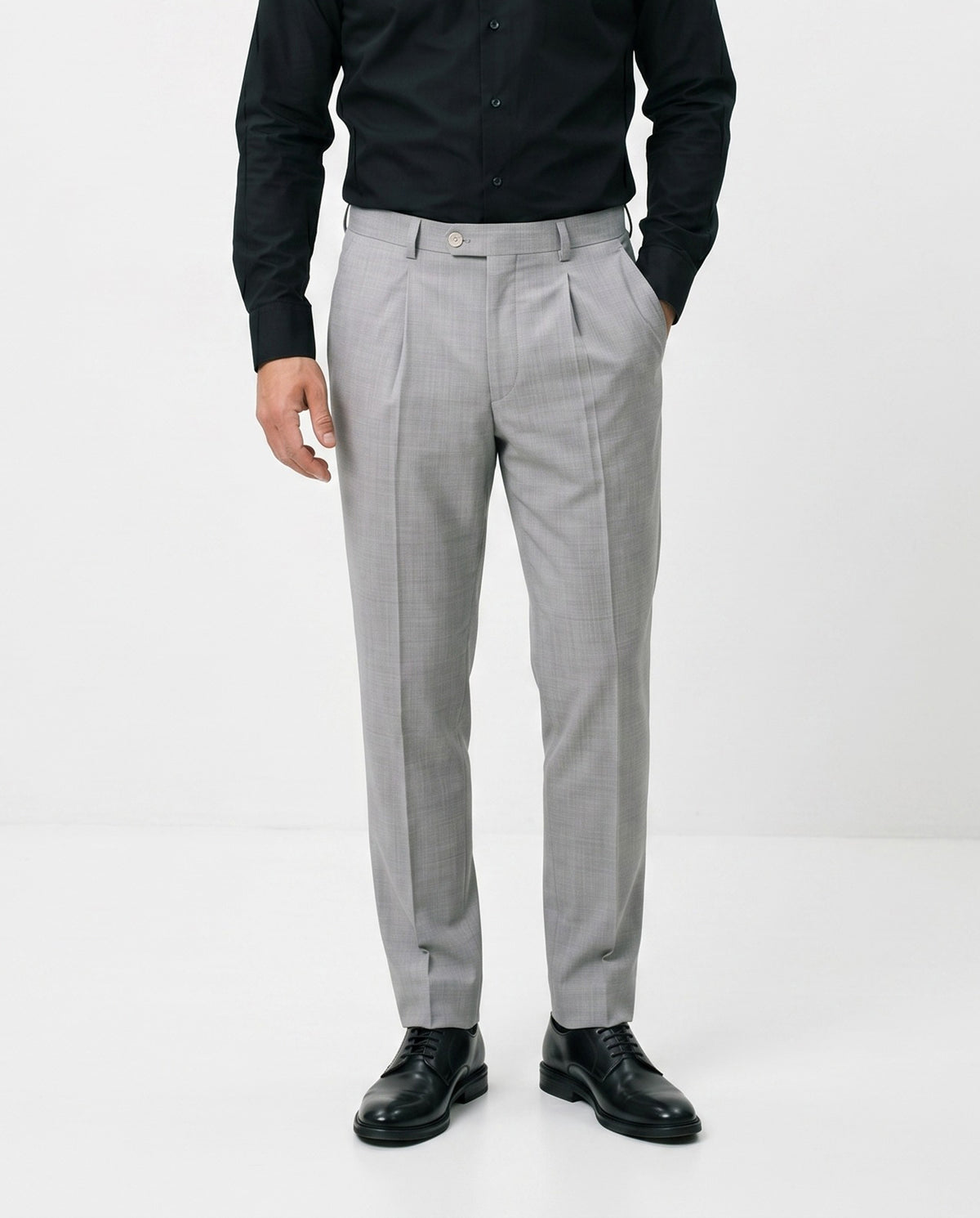 BRUNELLO CUCINELLI MEN'S LIGHT GREY WOOL TROUSERS