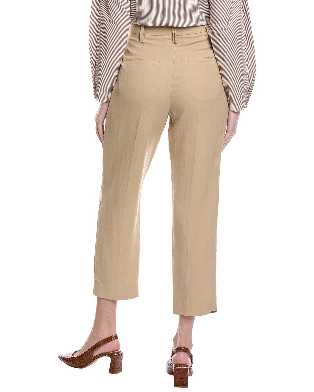 BRUNELLO CUCINELLI WOMEN'S BEIGE LINEN BLEND CROPPED TROUSERS