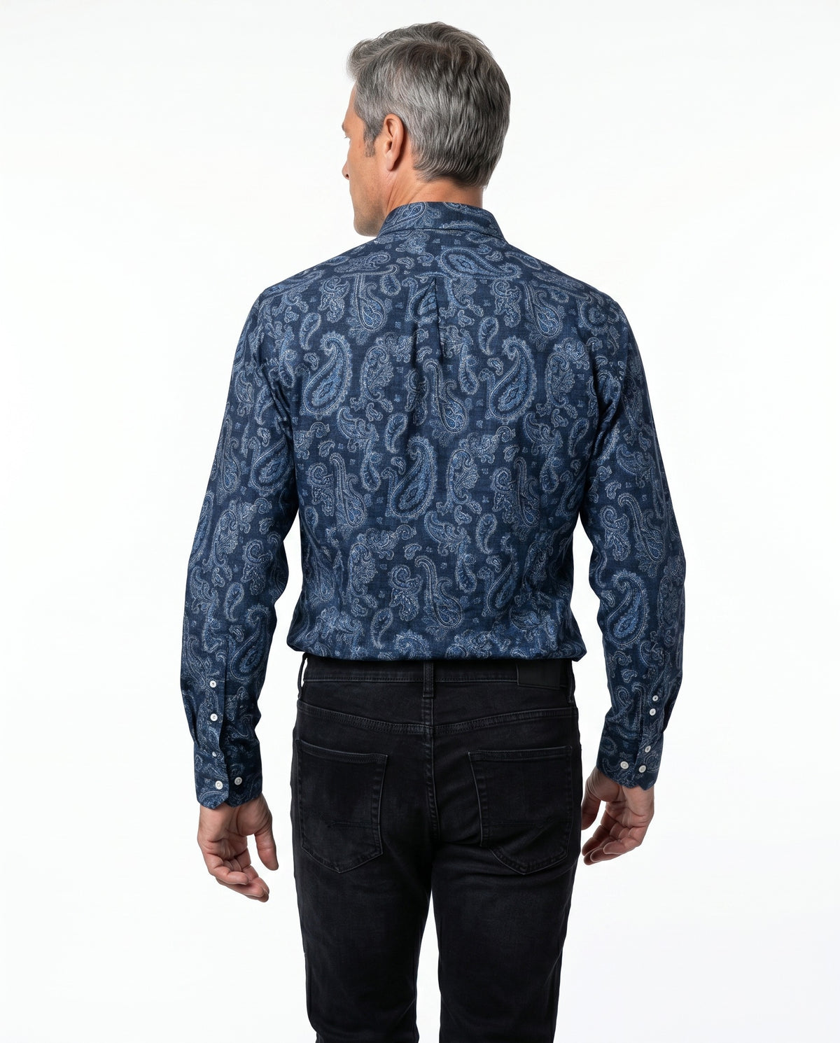 BRUNELLO CUCINELLI MEN'S BLUE PAISLEY SLIM SHIRT