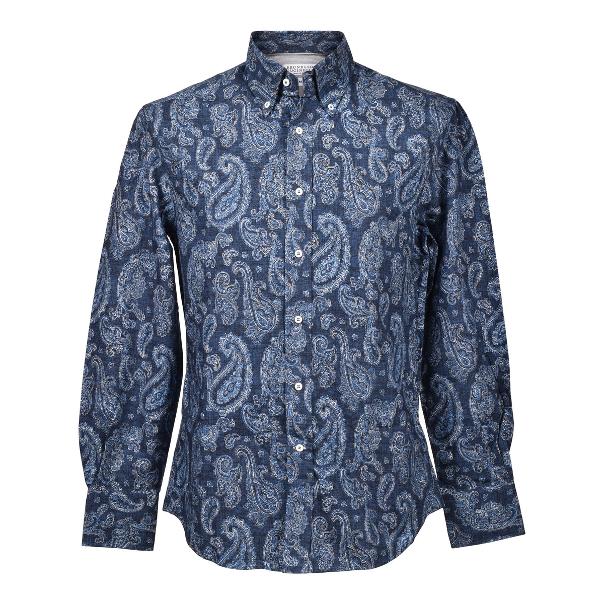 BRUNELLO CUCINELLI MEN'S BLUE PAISLEY SLIM SHIRT