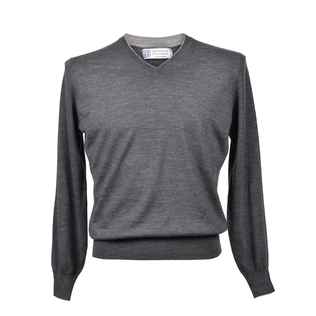 BRUNELLO CUCINELLI MEN'S GRAY CASHMERE V NECK SWEATER
