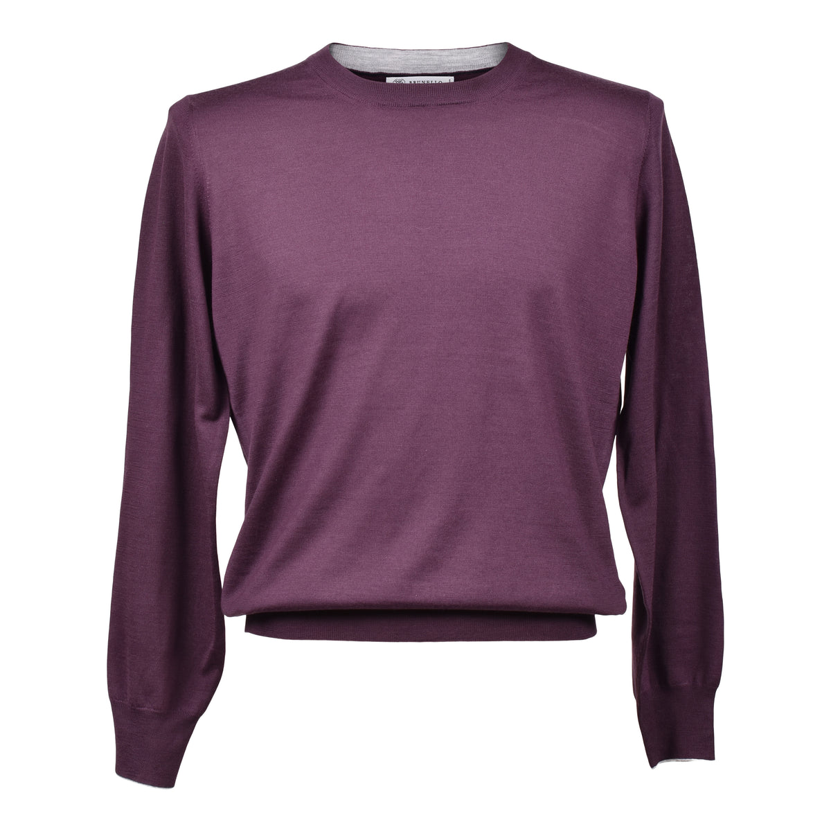 BRUNELLO CUCINELLI MEN'S PURPLE VIRGIN WOOL CREW NECK SWEATER
