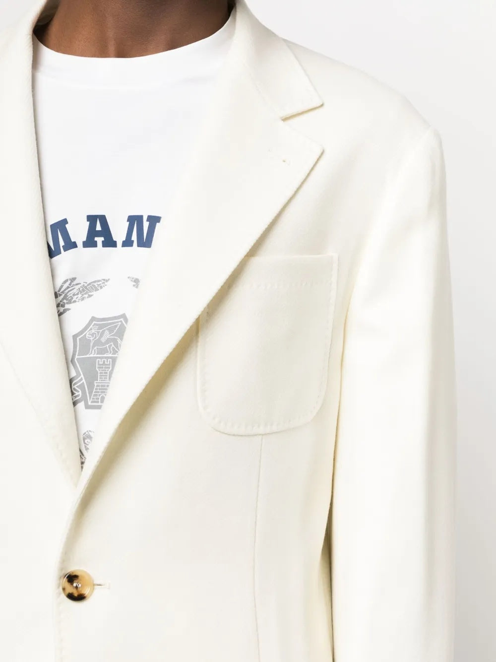 BRUNELLO CUCINELLI MEN'S IVORY WOOL SINGLE BREASTED BLAZER