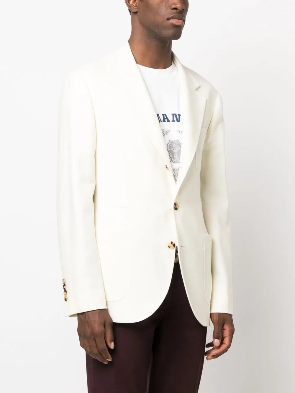 BRUNELLO CUCINELLI MEN'S IVORY WOOL SINGLE BREASTED BLAZER
