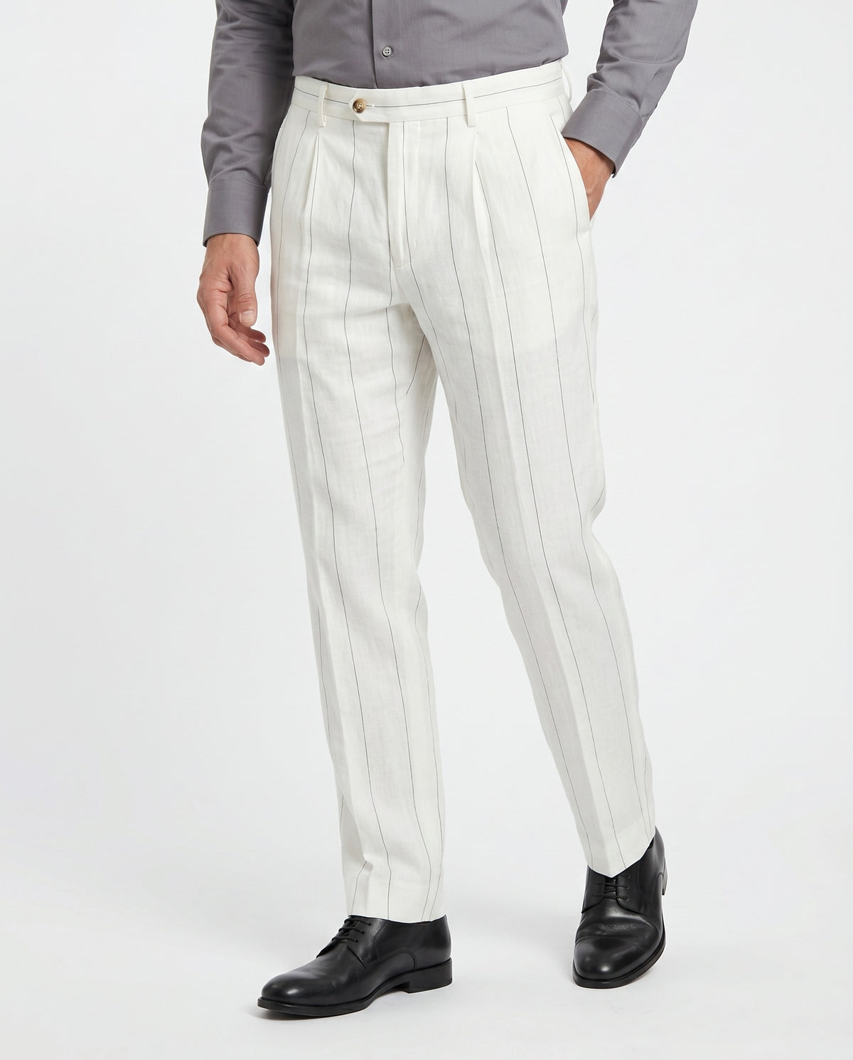 BRUNELLO CUCINELLI MEN'S OFF WHITE LINEN TROUSERS