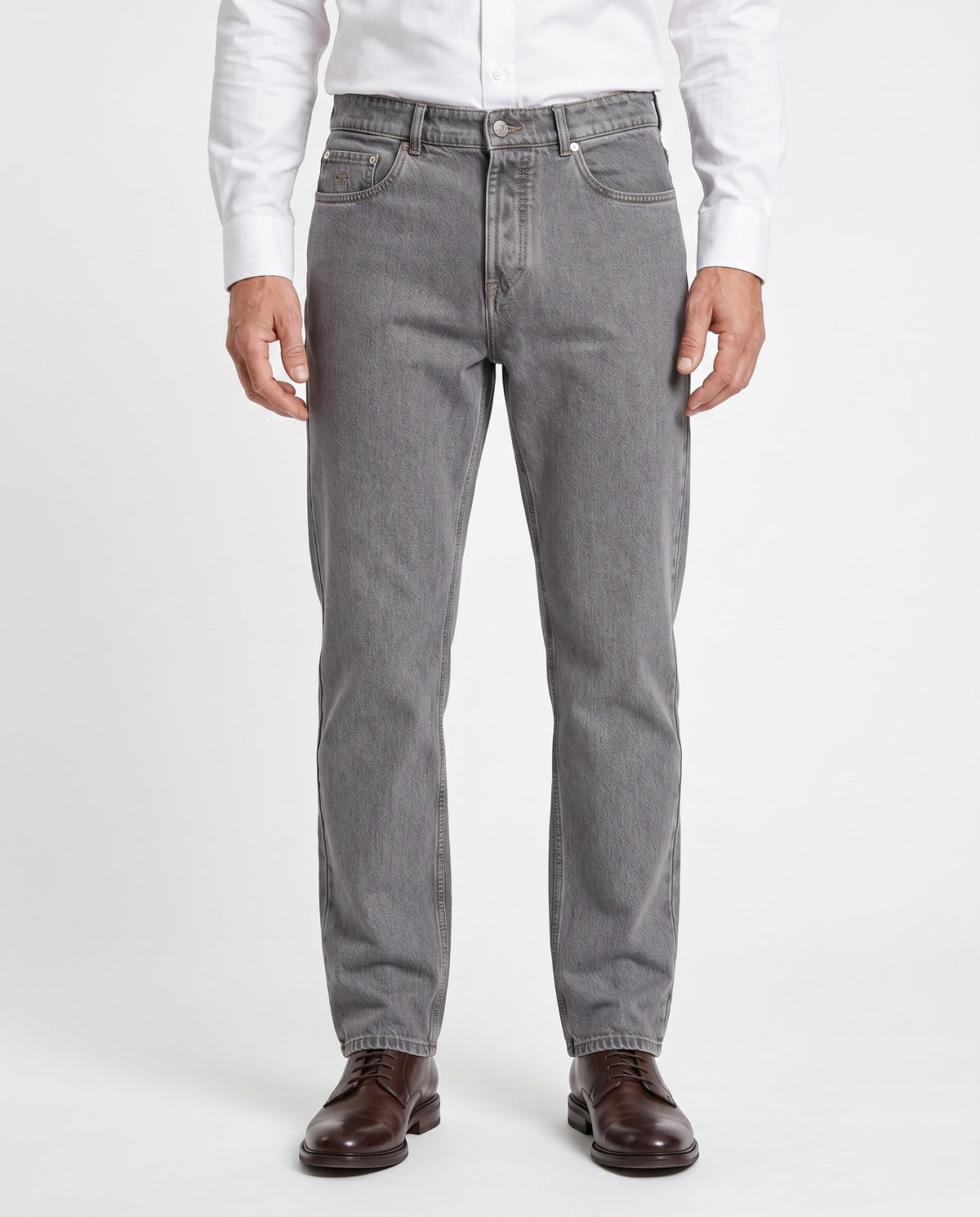 BRUNELLO CUCINELLI MEN'S GRAY STRAIGHT DENIM TROUSERS