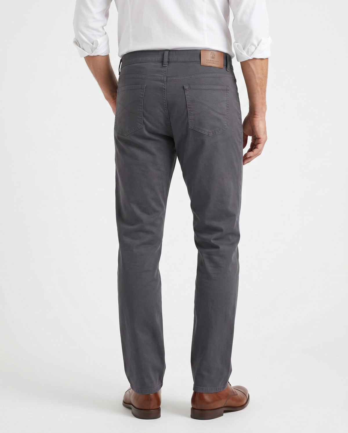 BRUNELLO CUCINELLI MEN'S DARK GREY TAILORED TROUSERS