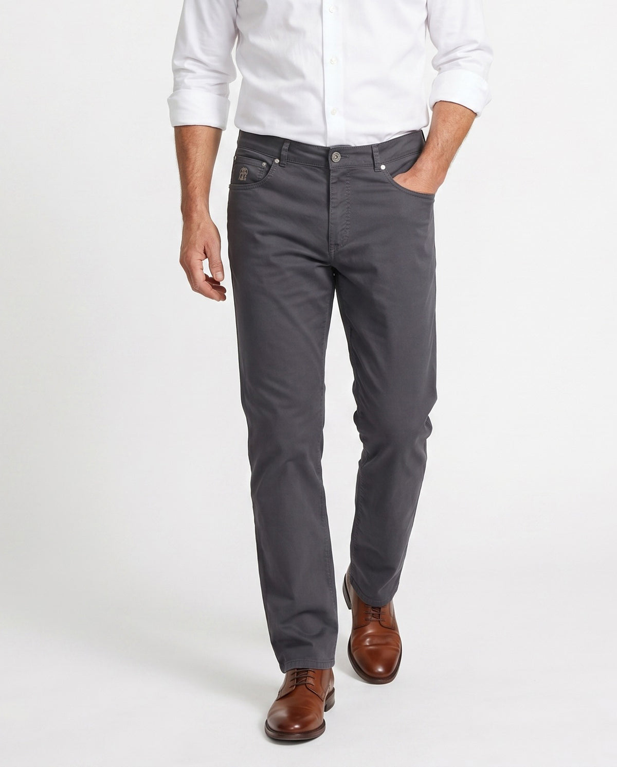 BRUNELLO CUCINELLI MEN'S DARK GREY TAILORED TROUSERS