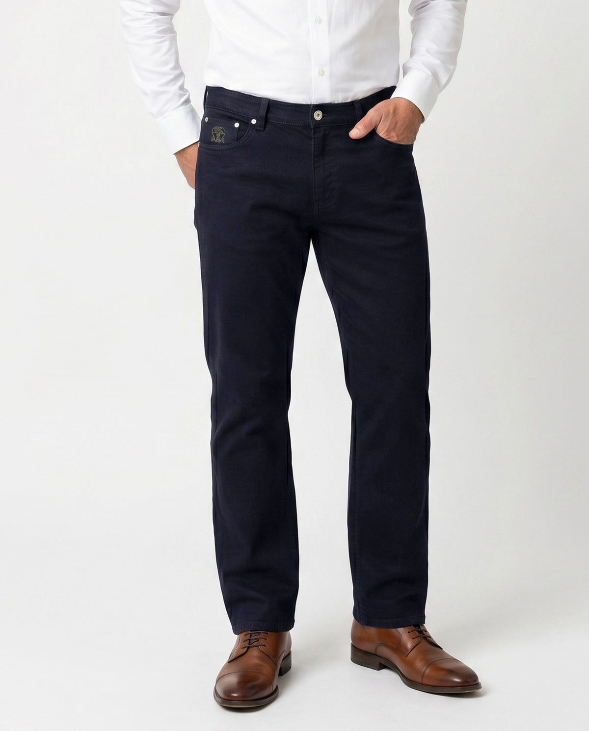 BRUNELLO CUCINELLI MEN'S DARK NAVY COTTON TROUSERS