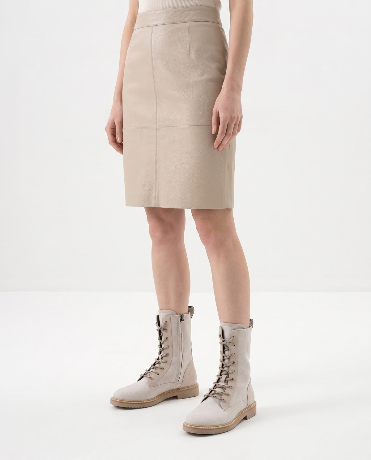 BRUNELLO CUCINELLI WOMEN'S LIGHT BEIGE CANVAS COMBAT BOOTS