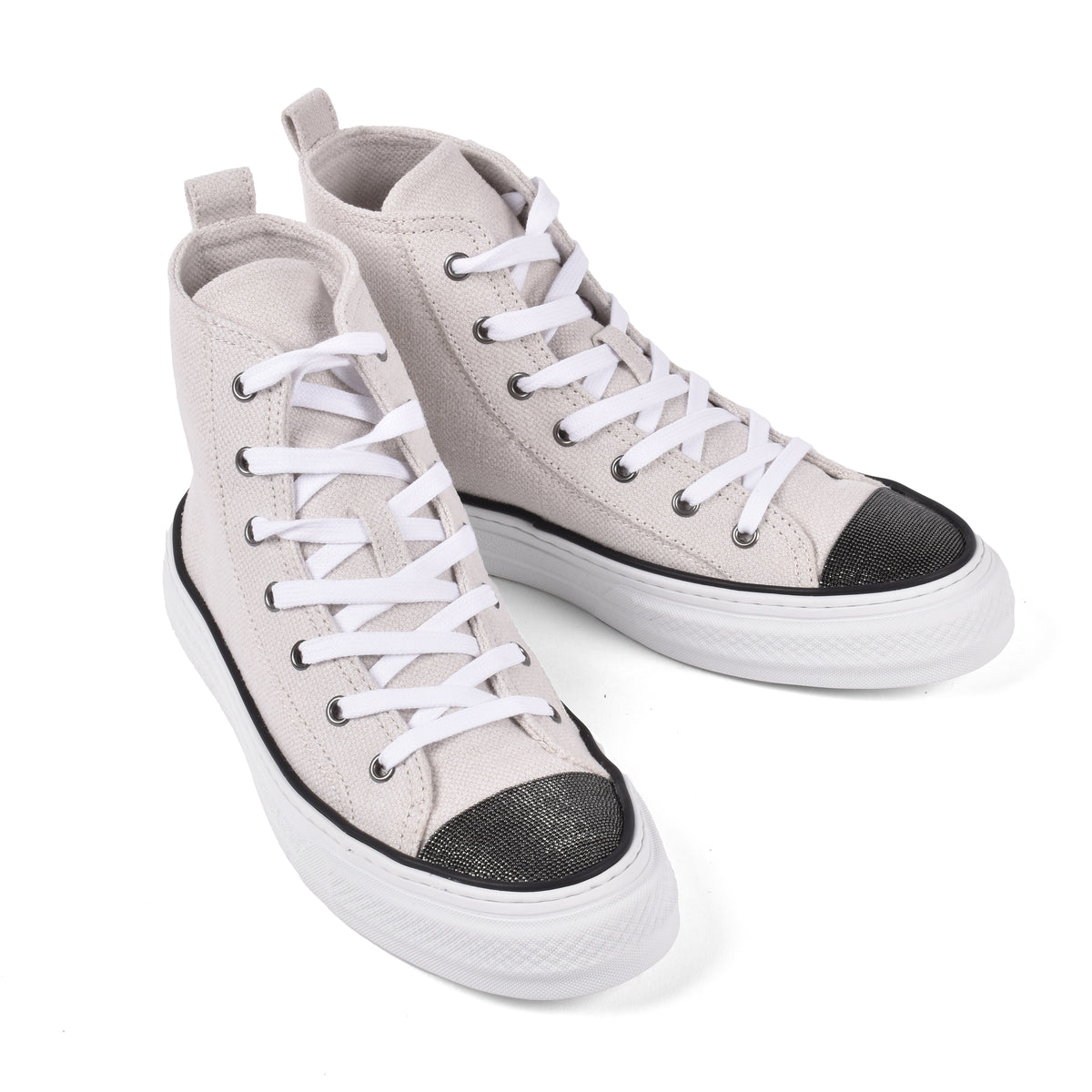 BRUNELLO CUCINELLI WOMEN'S SILVER BIRCH COTTON LINEN HIGH TOP SNEAKERS